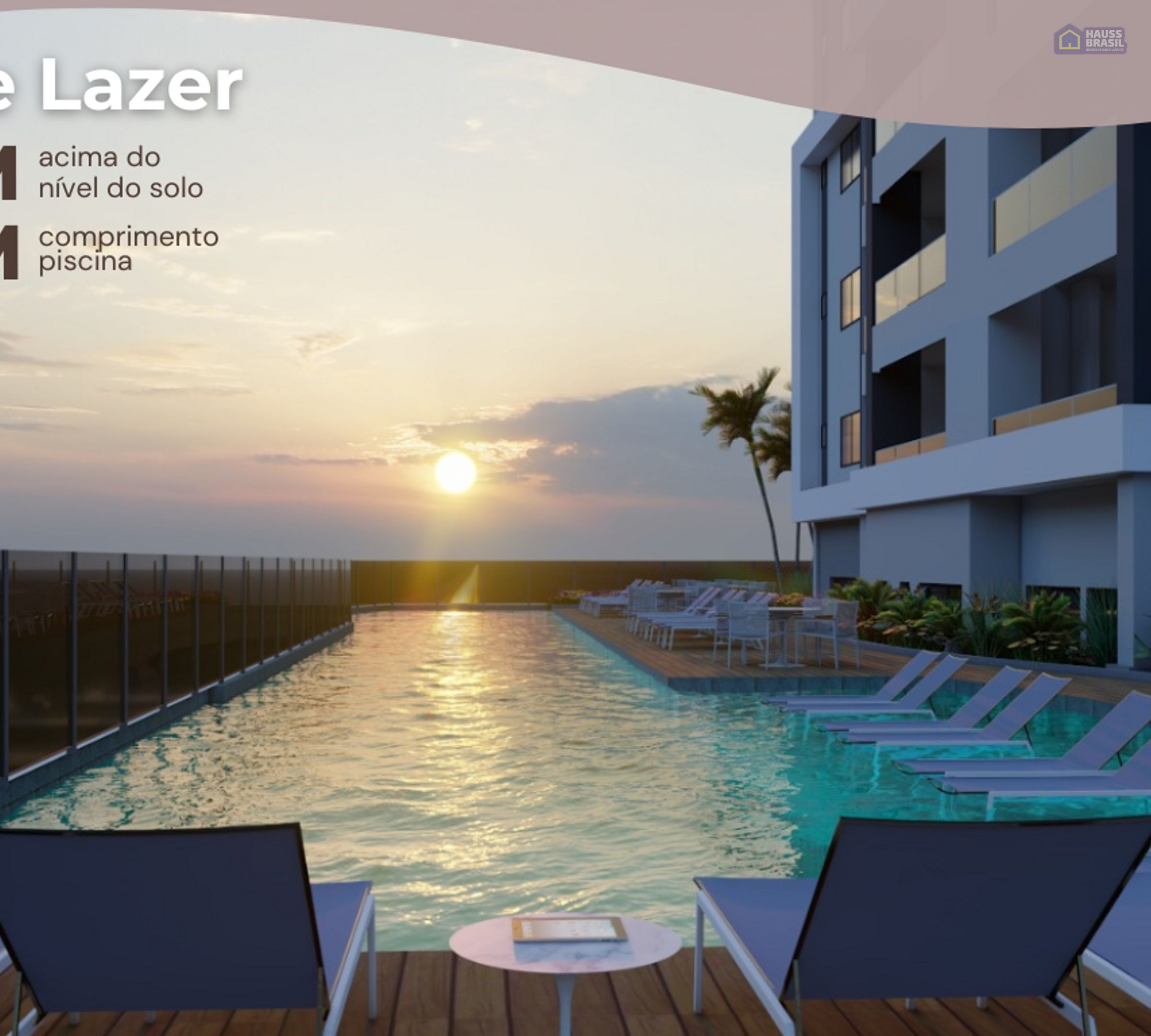 Piscina adulto com prainha e deck